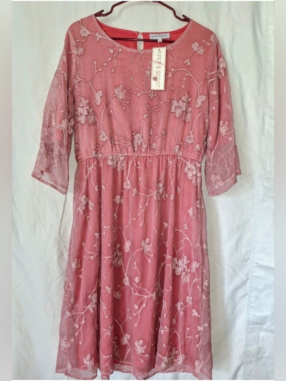 NWT Piper & Scoot Pink/Coral “Taylee” Lace Ruffle Dress